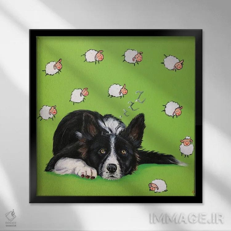 تابلو دکوراتیو شمردن گوسفندها اثر لنا اسمیرنوا - نمای قابدار مشکی