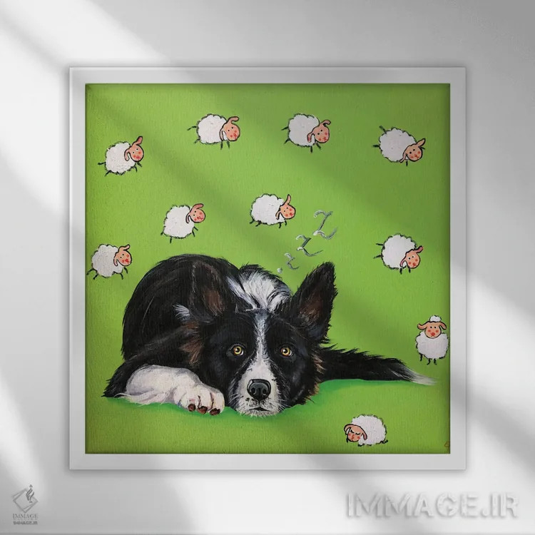 تابلو دکوراتیو شمردن گوسفندها اثر لنا اسمیرنوا - نمای قابدار سفید