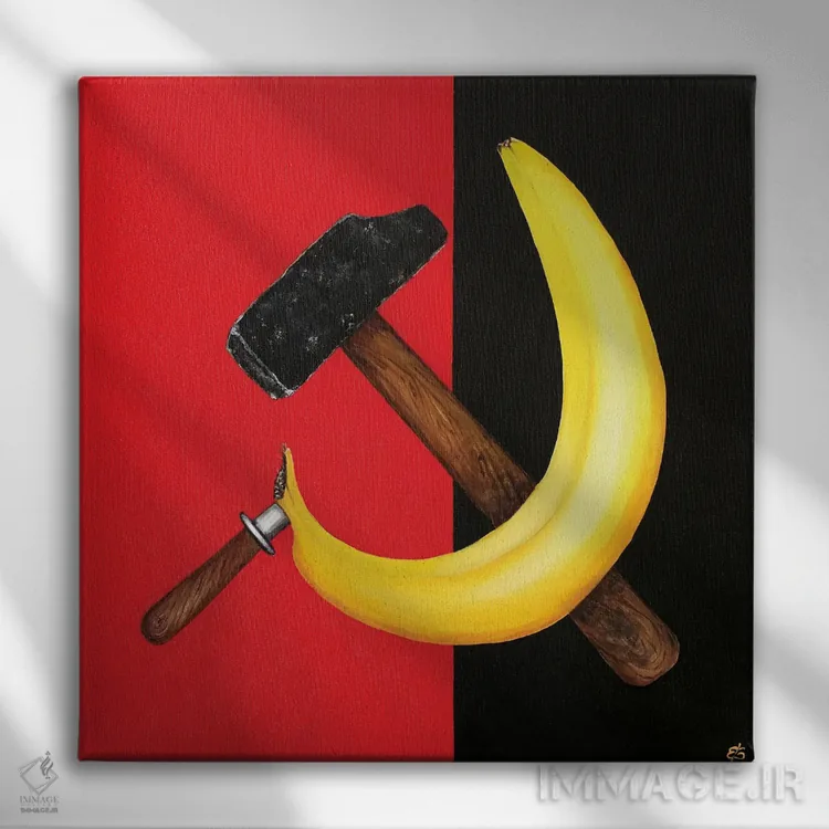 تابلو دکوراتیو داس و چکش اثر لنا اسمیرنوا - نمای روبهرو روی دیوار