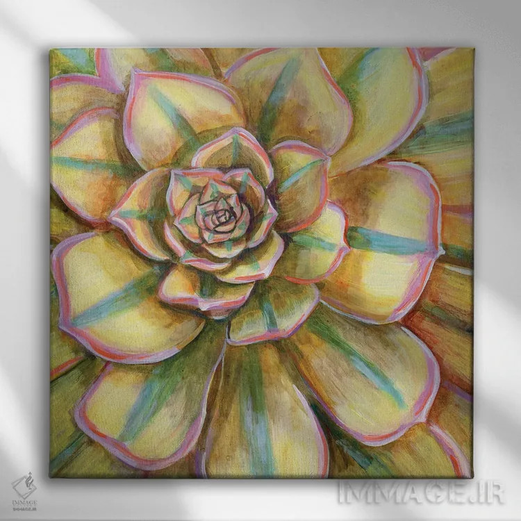 تابلو دکوراتیو ساکولنت خط دار زرد اثر لینه آ توبیاس - نمای روبهرو روی دیوار