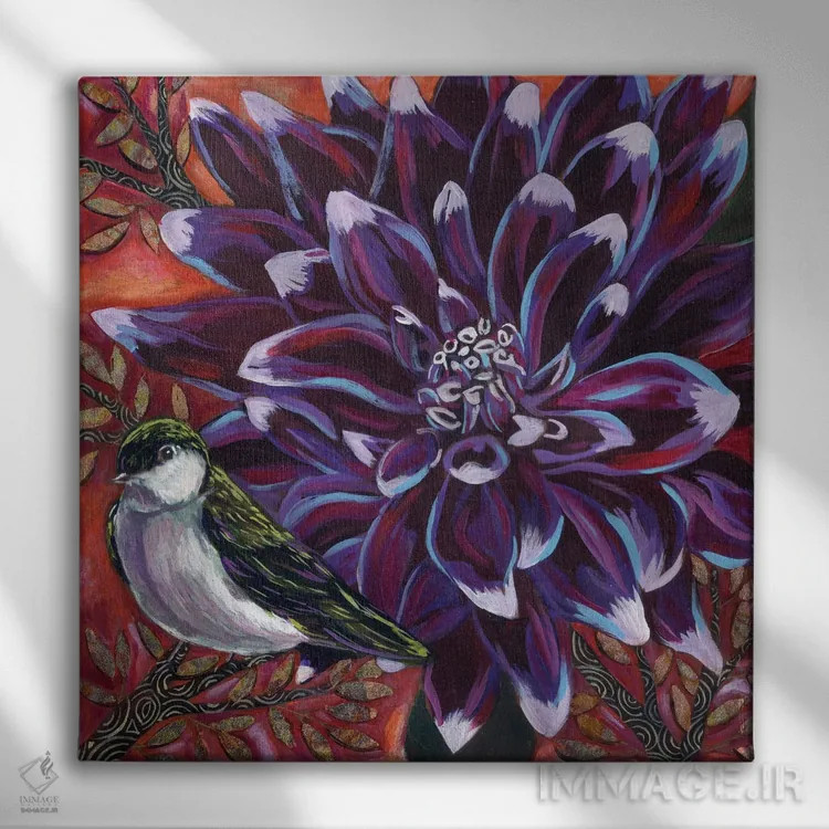 تابلو دکوراتیو سبز بنفش I اثر لینه آ توبیاس - نمای روبهرو روی دیوار