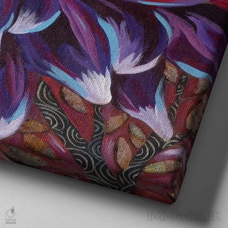 تابلو دکوراتیو سبز بنفش I اثر لینه آ توبیاس - نمای نزدیک بافت بوم