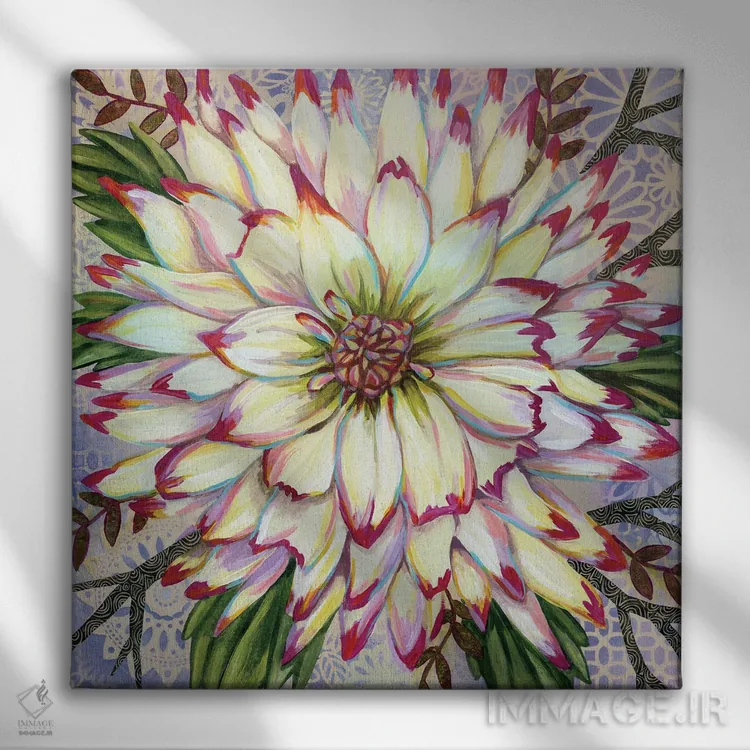 تابلو دکوراتیو داهلیای سفید اثر لینه آ توبیاس - نمای روبهرو روی دیوار