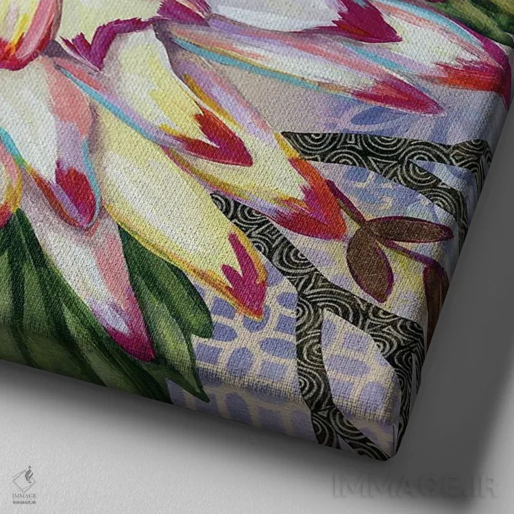 تابلو دکوراتیو داهلیای سفید اثر لینه آ توبیاس - نمای نزدیک بافت بوم