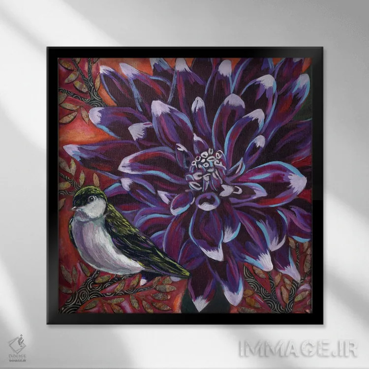 تابلو دکوراتیو سبز بنفش I اثر لینه آ توبیاس - نمای قابدار مشکی