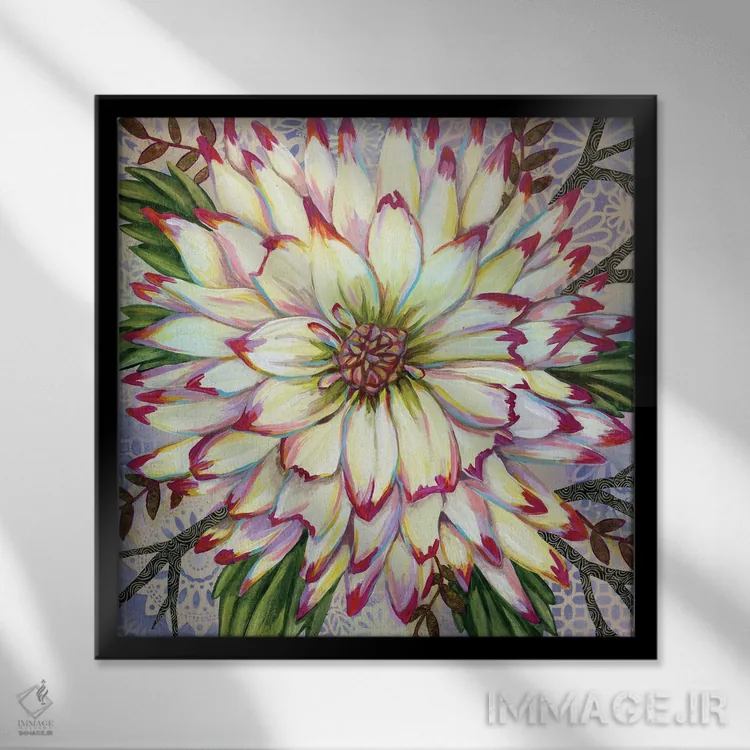 تابلو دکوراتیو داهلیای سفید اثر لینه آ توبیاس - نمای قابدار مشکی