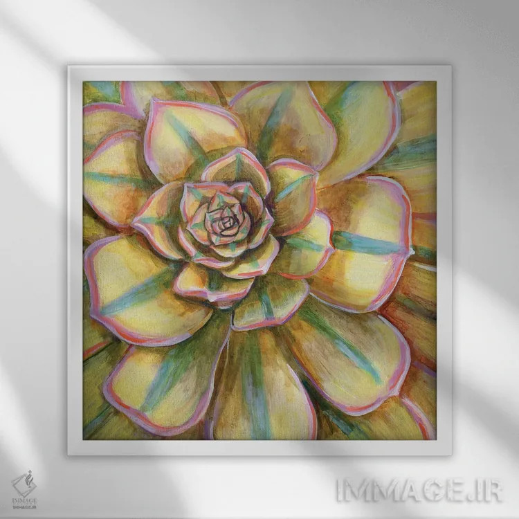 تابلو دکوراتیو ساکولنت خط دار زرد اثر لینه آ توبیاس - نمای قابدار سفید