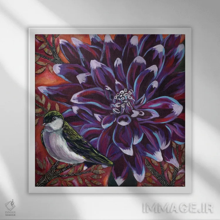 تابلو دکوراتیو سبز بنفش I اثر لینه آ توبیاس - نمای قابدار سفید