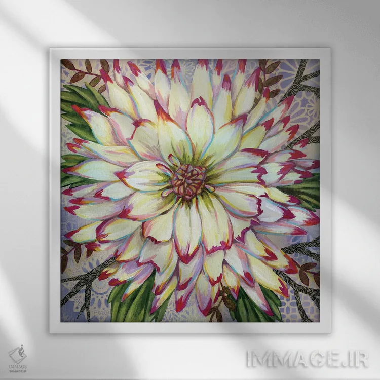 تابلو دکوراتیو داهلیای سفید اثر لینه آ توبیاس - نمای قابدار سفید