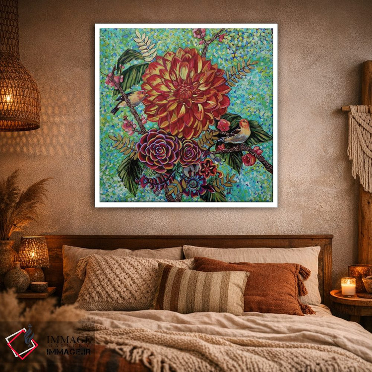 تابلو دکوراتیو تنجیر غربی با گل های داهلیا اثر لینه آ توبیاس - D1W