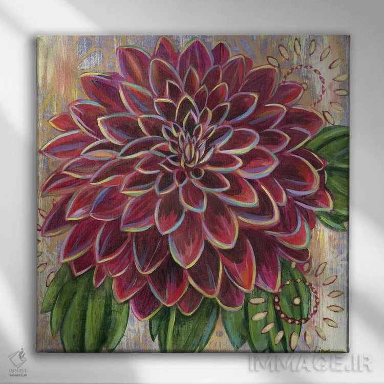 تابلو دکوراتیو داهلیای بنفش اثر لینه آ توبیاس - نمای روبهرو روی دیوار