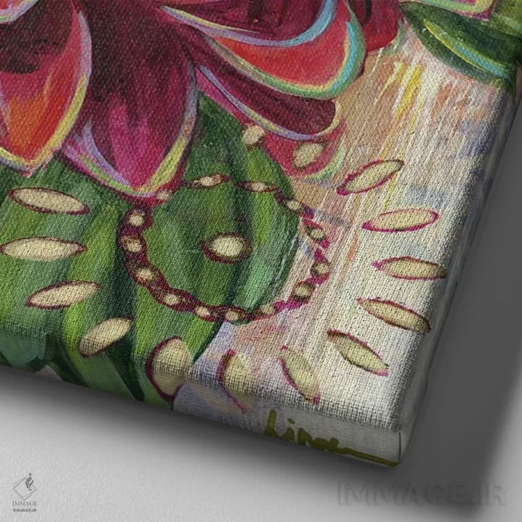 تابلو دکوراتیو داهلیای بنفش اثر لینه آ توبیاس - نمای نزدیک بافت بوم