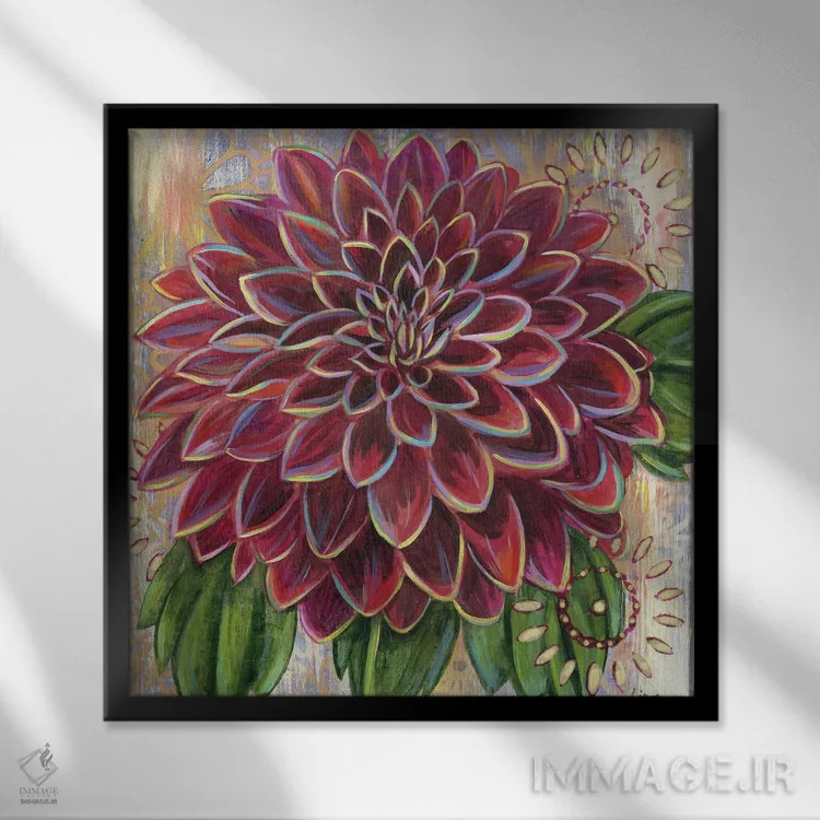 تابلو دکوراتیو داهلیای بنفش اثر لینه آ توبیاس - نمای قابدار مشکی