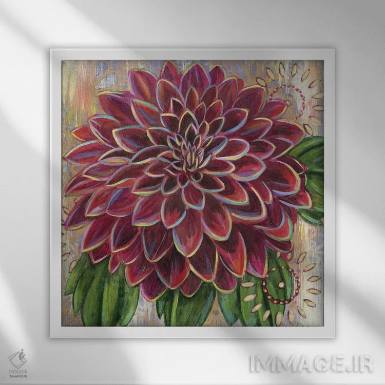 تابلو دکوراتیو داهلیای بنفش اثر لینه آ توبیاس - نمای قابدار سفید