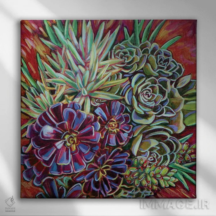 تابلو دکوراتیو گلدان ساکولنت ها اثر لینه آ توبیاس - نمای روبهرو روی دیوار