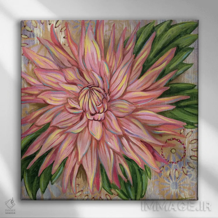 تابلو دکوراتیو داهلیای صورتی اثر لینه آ توبیاس - نمای روبهرو روی دیوار