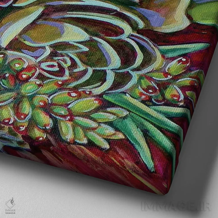 تابلو دکوراتیو گلدان ساکولنت ها اثر لینه آ توبیاس - نمای نزدیک بافت بوم