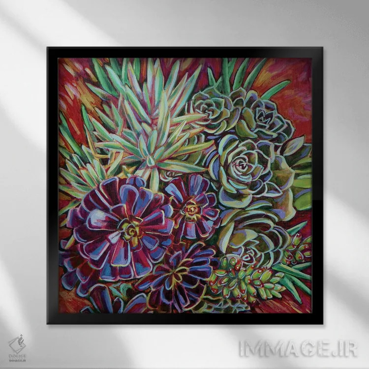 تابلو دکوراتیو گلدان ساکولنت ها اثر لینه آ توبیاس - نمای قابدار مشکی