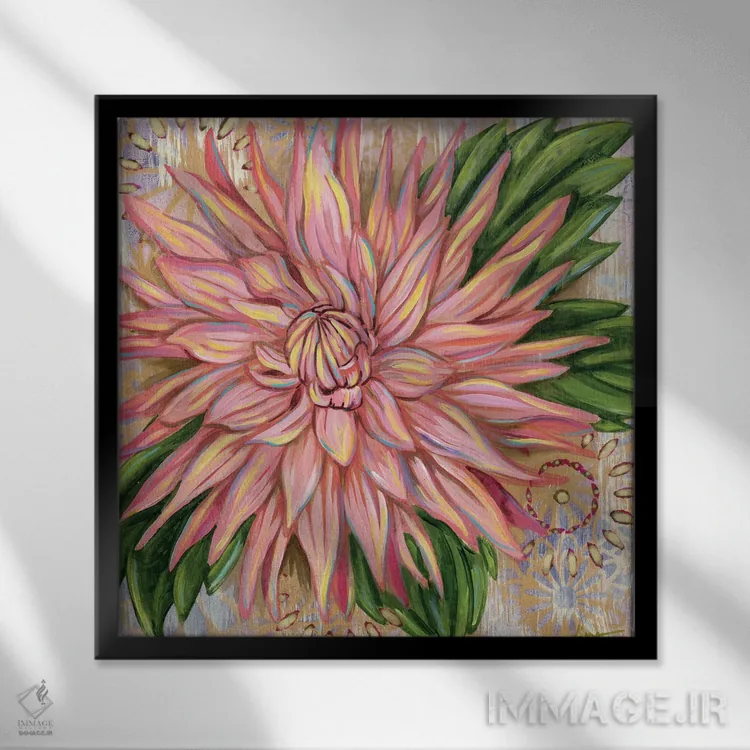 تابلو دکوراتیو داهلیای صورتی اثر لینه آ توبیاس - نمای قابدار مشکی