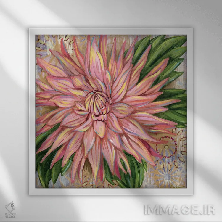 تابلو دکوراتیو داهلیای صورتی اثر لینه آ توبیاس - نمای قابدار سفید