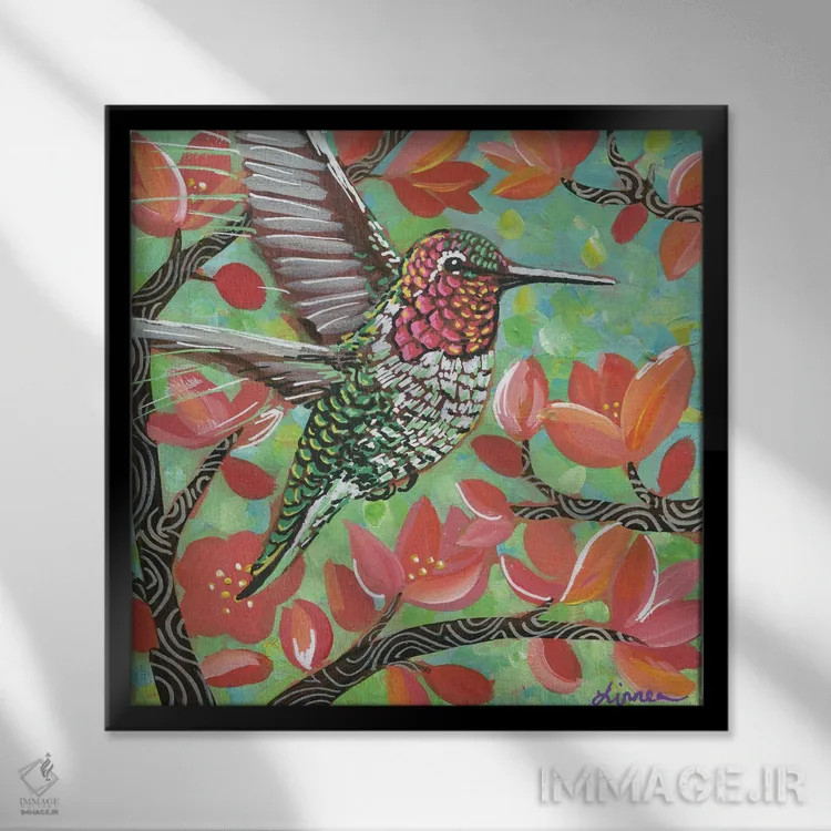 تابلو دکوراتیو مرغ مگس خوار بهاری III اثر لینه آ توبیاس - نمای قابدار مشکی