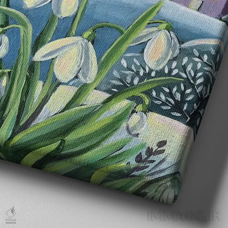 تابلو دکوراتیو گل های برفی اثر لینه آ توبیاس - نمای نزدیک بافت بوم