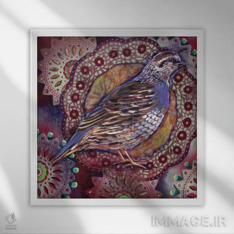 تابلو دکوراتیو بلدرچین اثر لینه آ توبیاس - نمای قابدار سفید