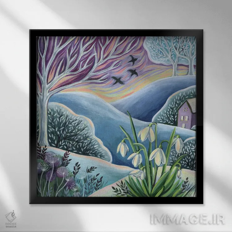 تابلو دکوراتیو گل های برفی اثر لینه آ توبیاس - نمای قابدار مشکی