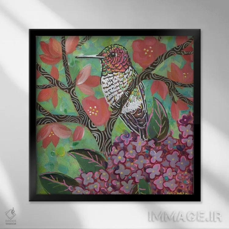 تابلو دکوراتیو مرغ مگس خوار بهاری II اثر لینه آ توبیاس - نمای قابدار مشکی