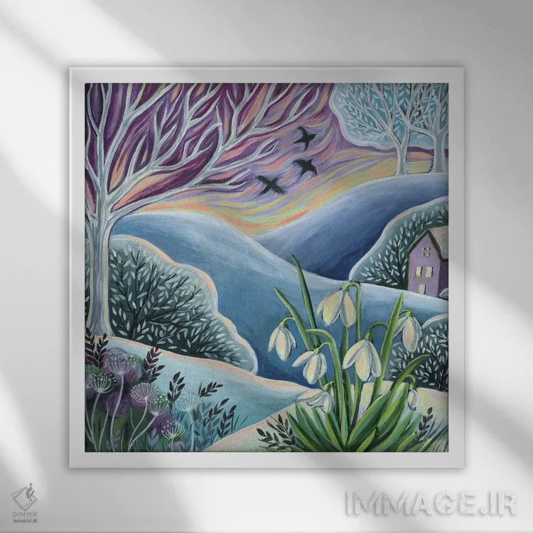 تابلو دکوراتیو گل های برفی اثر لینه آ توبیاس - نمای قابدار سفید