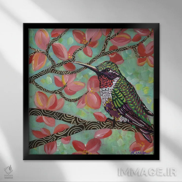 تابلو دکوراتیو مرغ مگس خوار بهاری I اثر لینه آ توبیاس - نمای قابدار مشکی