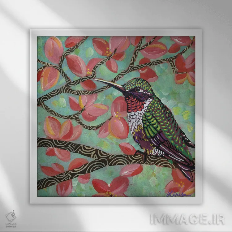 تابلو دکوراتیو مرغ مگس خوار بهاری I اثر لینه آ توبیاس - نمای قابدار سفید