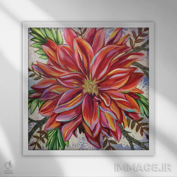 تابلو دکوراتیو داهلیای قرمز اثر لینه آ توبیاس - نمای قابدار سفید