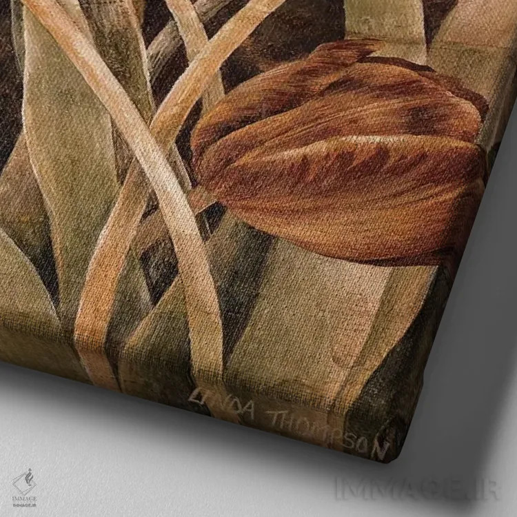 تابلو دکوراتیو لاله های مسی I اثر لیندا تامپسون - نمای نزدیک بافت بوم