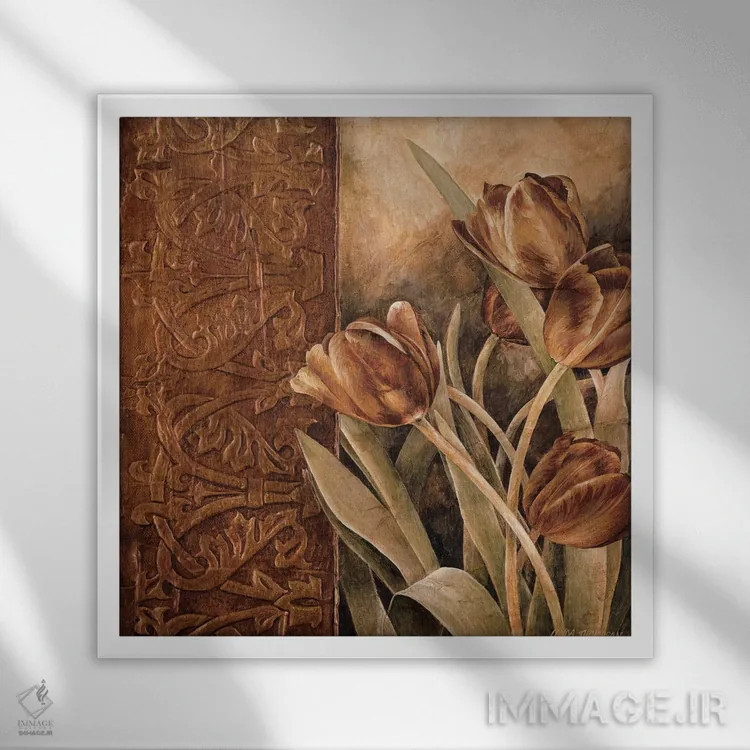 تابلو دکوراتیو لاله های مسی I اثر لیندا تامپسون - نمای قابدار سفید