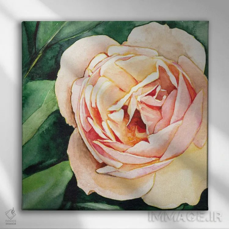 تابلو دکوراتیو رز هلو اثر کریستین لیندستروم - نمای روبهرو روی دیوار