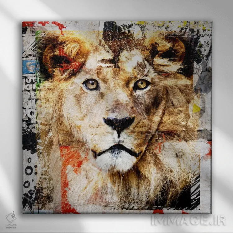 تابلو دکوراتیو شیر اثر لوز گرافیکس - نمای روبهرو روی دیوار
