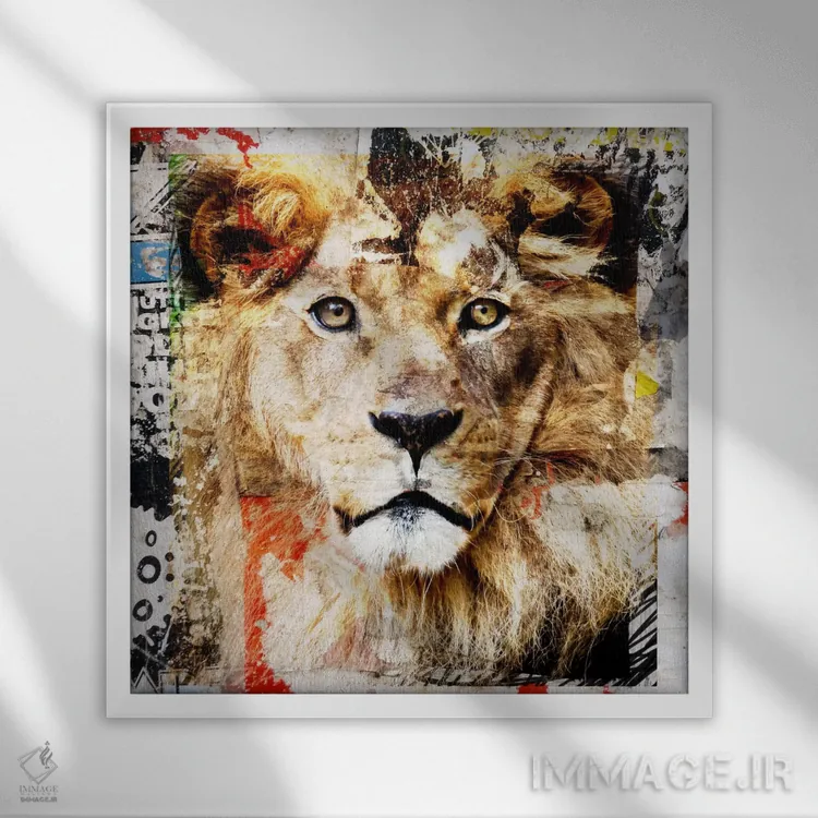 تابلو دکوراتیو شیر اثر لوز گرافیکس - نمای قابدار سفید