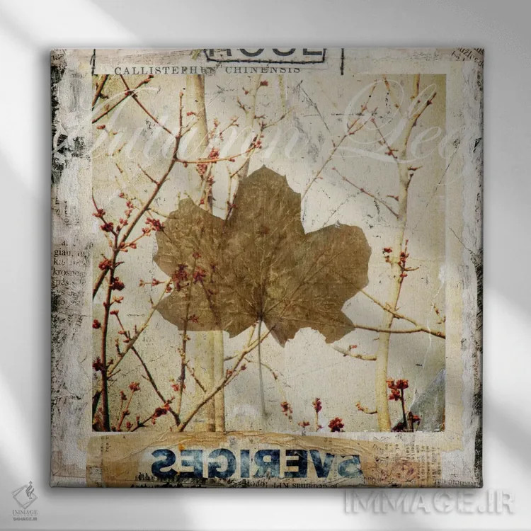 تابلو دکوراتیو برگ پاییزی اثر لوز گرافیکس - نمای روبهرو روی دیوار