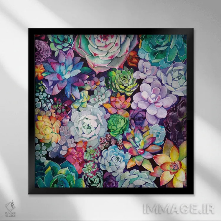 تابلو دکوراتیو باغ ساکولنت اثر کریستین لیندستروم - نمای قابدار مشکی