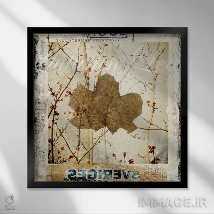 تابلو دکوراتیو برگ پاییزی اثر لوز گرافیکس - نمای قابدار مشکی