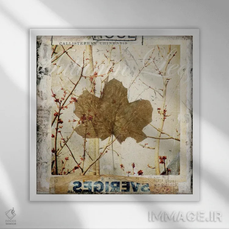 تابلو دکوراتیو برگ پاییزی اثر لوز گرافیکس - نمای قابدار سفید