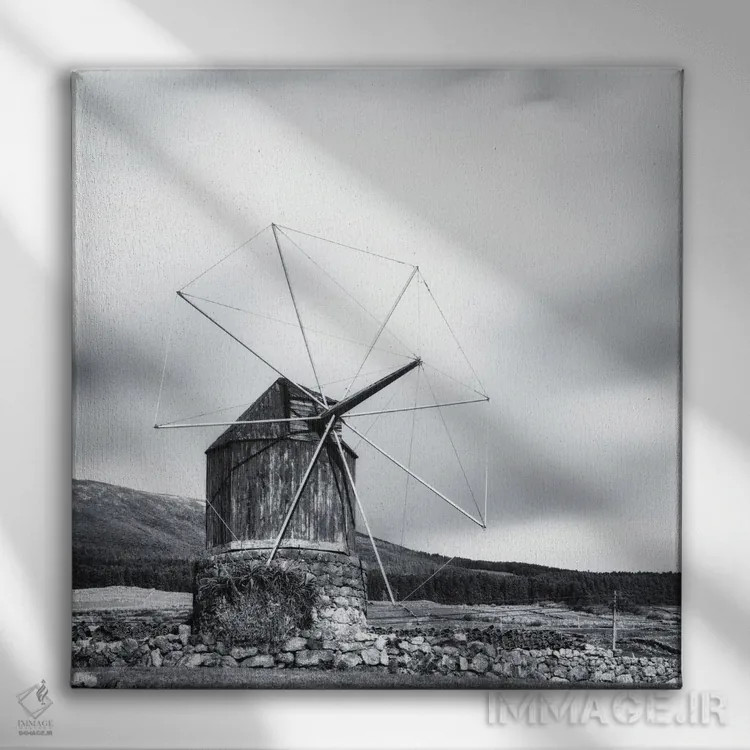 تابلو دکوراتیو آسیاب بادی چوبی قدیمی اثر کریم کارلا - نمای روبهرو روی دیوار