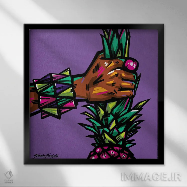 تابلو دکوراتیو آناناس اثر ساندرا کوالسکی - نمای قابدار مشکی