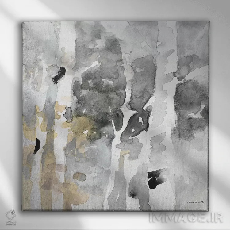 تابلو انتزاعی "تا آسمان های شمالی خاکستری II" اثر لینی لورث - نمای روبهرو روی دیوار