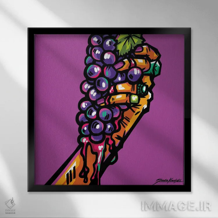 تابلو دکوراتیو انگور شرابی اثر ساندرا کوالسکی - نمای قابدار مشکی