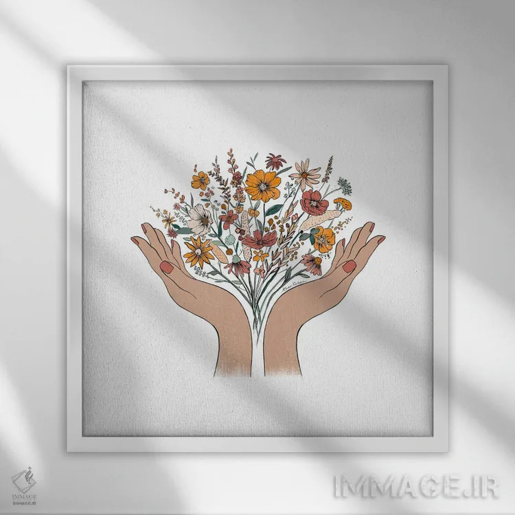 تابلو دکوراتیو شکوفه فراخواننده اثر کاری سلون - نمای قابدار سفید