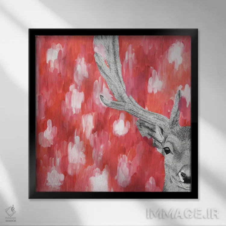 تابلو دکوراتیو گوزن شاداب خیال انگیز اثر کلسی امبلو - نمای قابدار مشکی