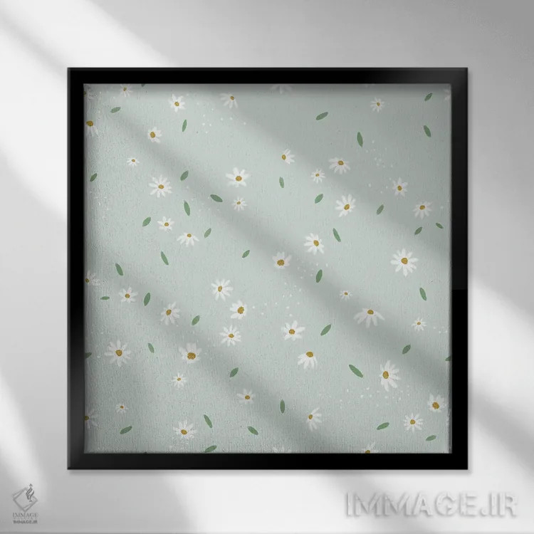 تابلو دکوراتیو گل مروارید ساده نعناعی اثر جیل لابینیک - نمای قابدار مشکی