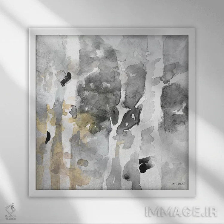 تابلو انتزاعی "تا آسمان های شمالی خاکستری II" اثر لینی لورث - نمای قابدار سفید